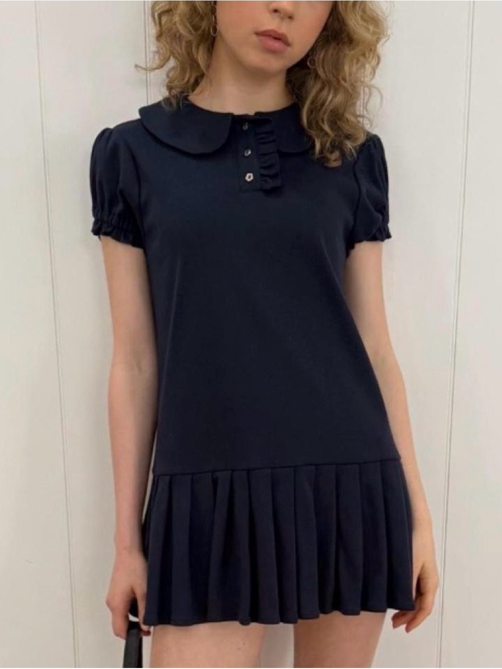 My Mum Made It Navy Blue Peter Pan Collar Polo Mini Pleat Dress